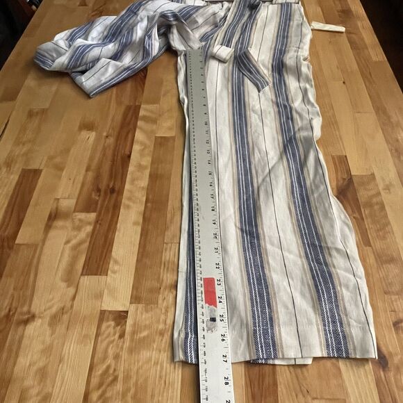 Indigo Rein Pants Linen Blend Striped Belted Waist Cropped Sz Medium NWT - Picture 8 of 12